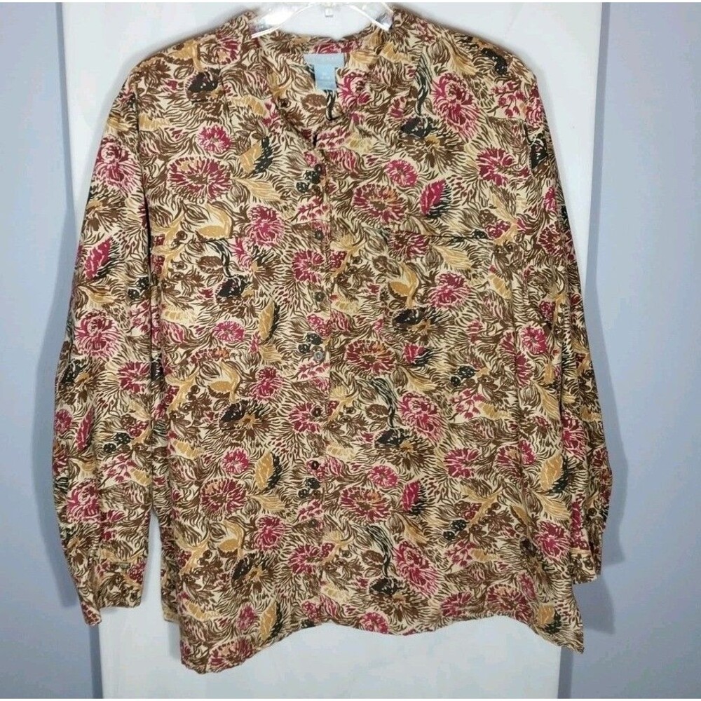Liz & Me 3X Boho Floral Shacket Lined Faux Suede Button Up Jacket Plus Size